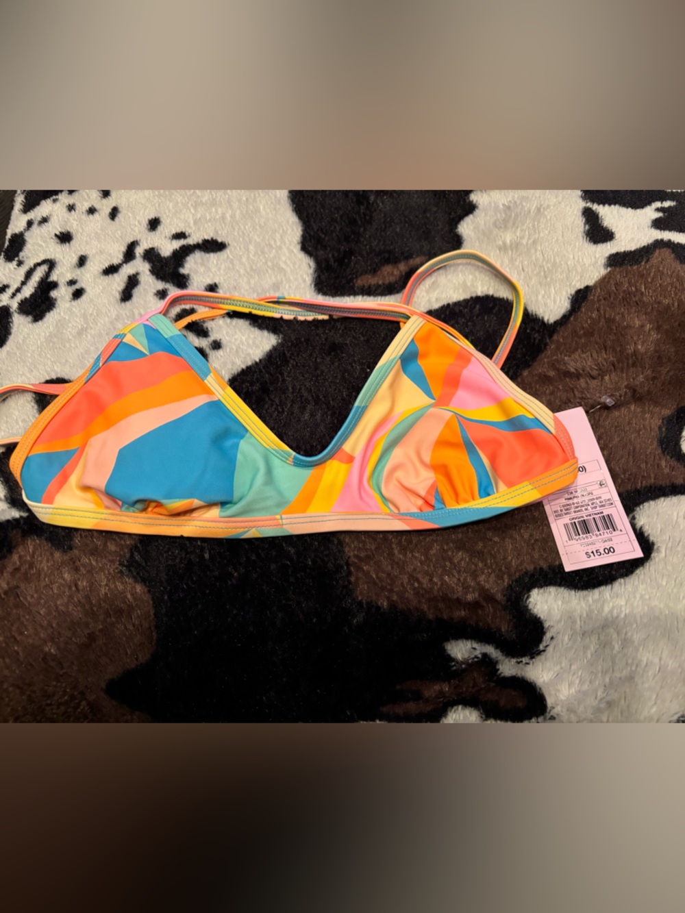 Multicolor Swimsuit Top - Bright Rainbow Print